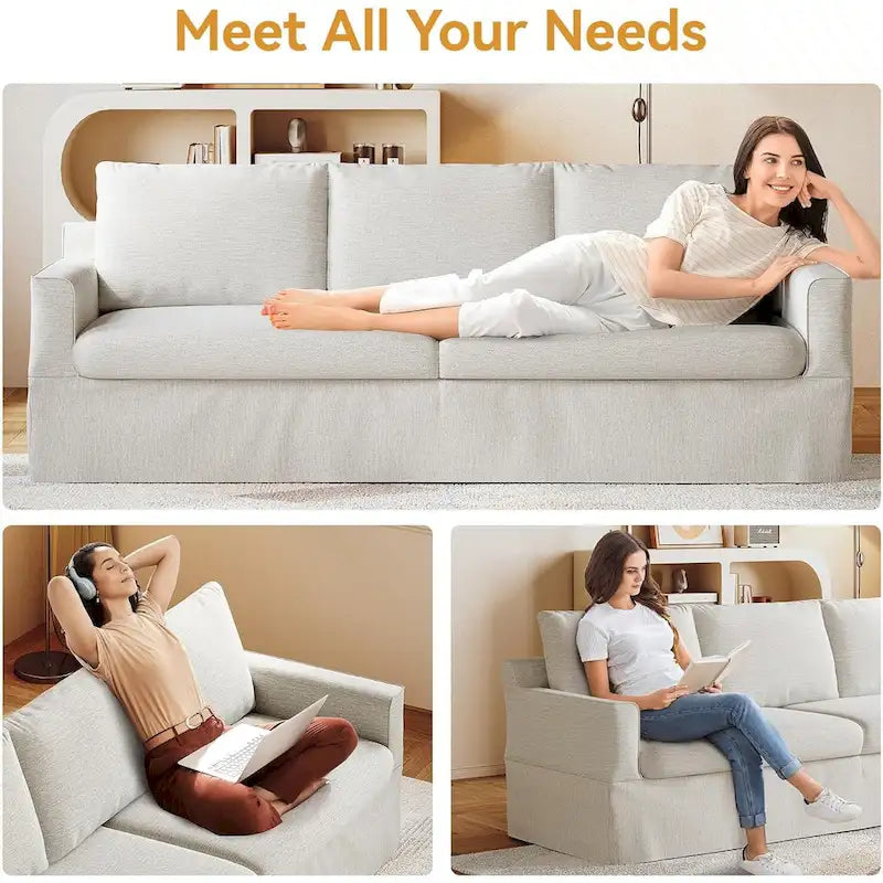 93 Modern 3-Seater Sofa Couch with Deep Seats and Removable Slipcover