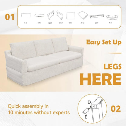 93 Modern 3-Seater Sofa Couch with Deep Seats and Removable Slipcover