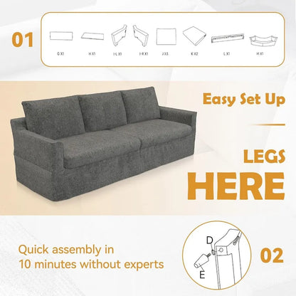 93 Modern 3-Seater Sofa Couch with Deep Seats and Removable Slipcover