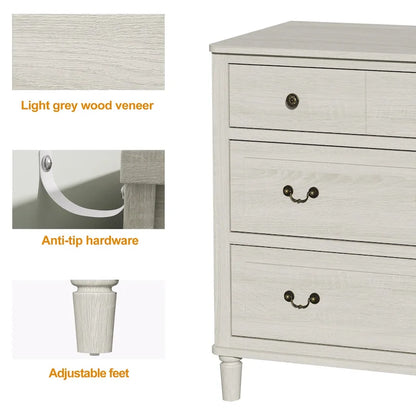 Extra Large 6 Drawer Dresser, Light Grey
