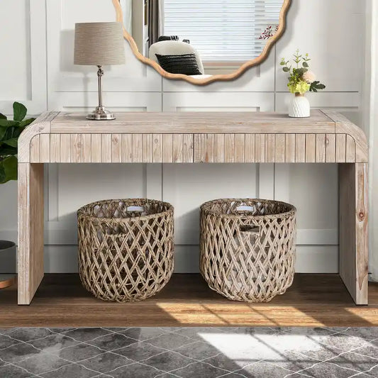 GDFStudio - Evelyn Vintage Crafted Farmhouse 59 Console Table with Two Hidden Drawers