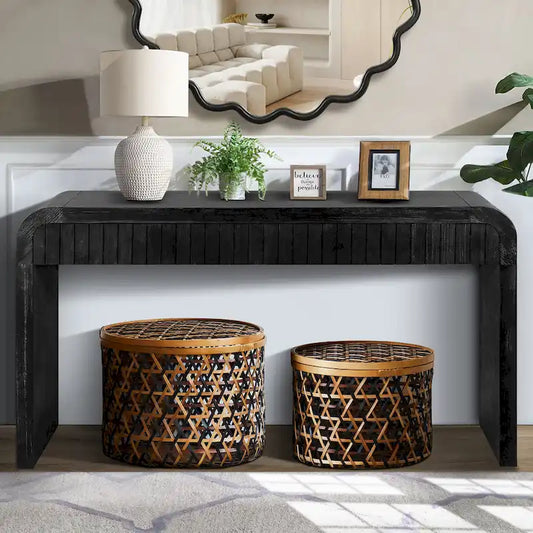 GDFStudio - Evelyn Vintage Crafted Farmhouse 59 Console Table with Two Hidden Drawers
