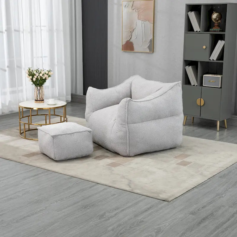 GDFStudio - COOLMORE Boucle Bean Bag Chair with Memory Foam Filling for Ultimate Comfort