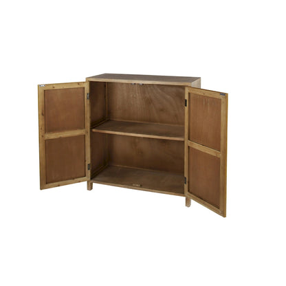 Wood Floral Intricately Carved 1 Shelf and 2 Doors Room Cabinet - Brown - Roche River Decor