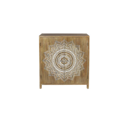 Wood Floral Intricately Carved 1 Shelf and 2 Doors Room Cabinet - Brown - Roche River Decor