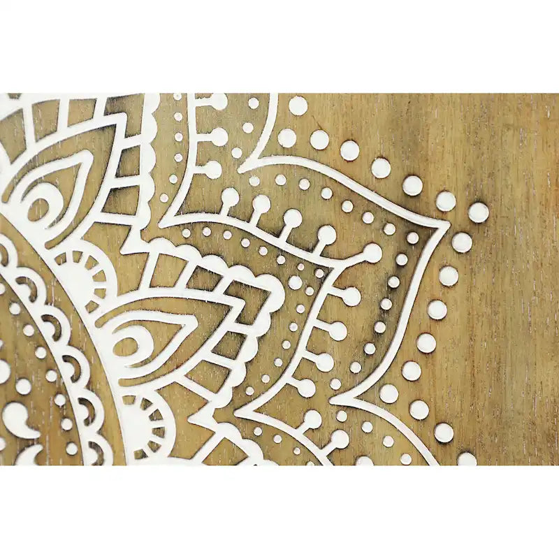 Wood Floral Intricately Carved 1 Shelf and 2 Doors Room Cabinet - Brown - Roche River Decor