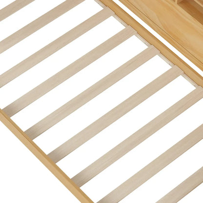 Wooden Twin Size Daybed with Storage Shelves, Two Drawers & Study Desk,Natural