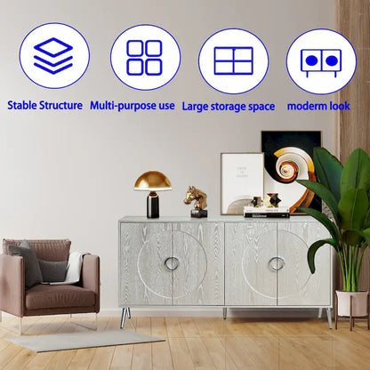 Modern Lacquered 4 Door Wooden Cabinet Sideboard Buffet Server Cabinet Storage Cabinet