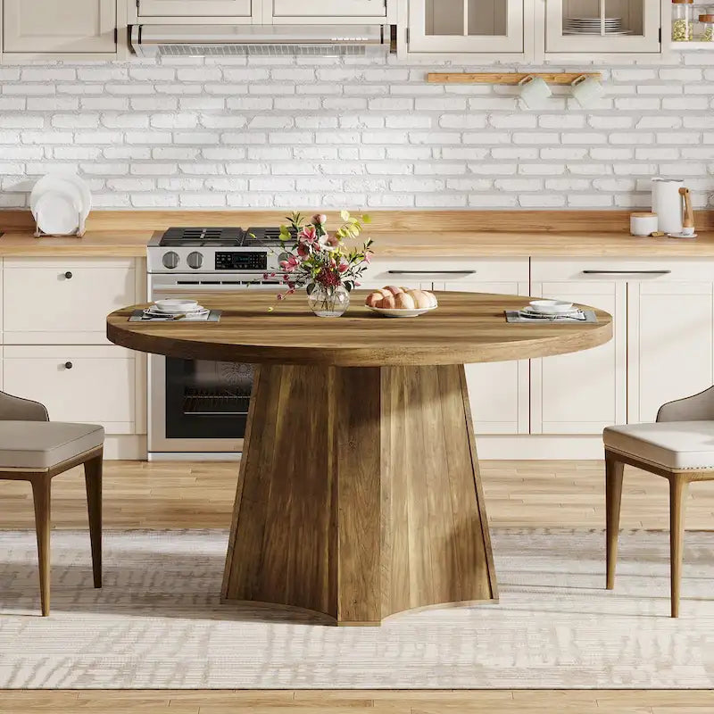 Round Dining Table for 4-6 People, 47-Inch Farmhouse Kitchen Table