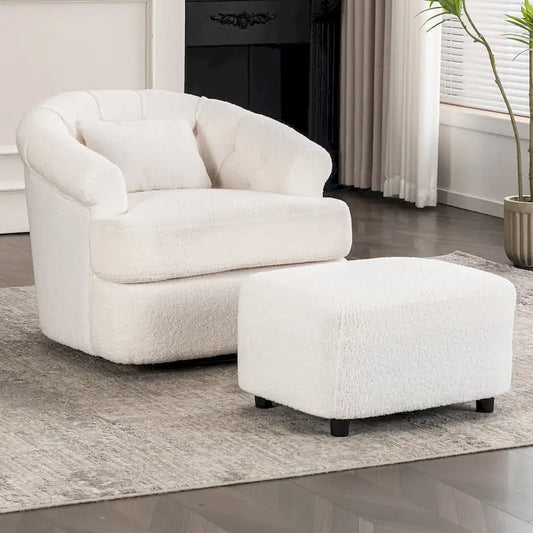 Velvet Swivel Chair with Ottoman