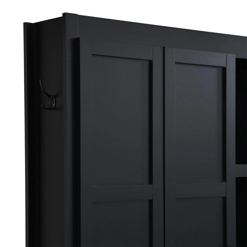 Farmhouse 4-in-1 Hall Tree with Open Display Shelves, Mudroom Shoe Bench with Open Compartments, Entryway Coat Rack with 6 Hooks