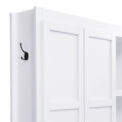 Farmhouse 4-in-1 Hall Tree with Open Display Shelves, Mudroom Shoe Bench with Open Compartments, Entryway Coat Rack with 6 Hooks