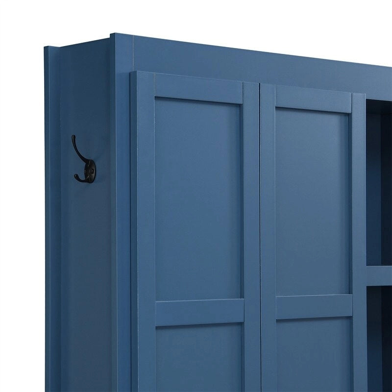 Farmhouse 4-in-1 Hall Tree with Open Display Shelves, Mudroom Shoe Bench with Open Compartments, Entryway Coat Rack with 6 Hooks