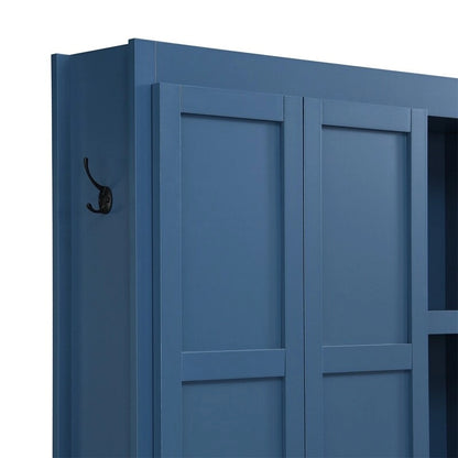 Farmhouse 4-in-1 Hall Tree with Open Display Shelves, Mudroom Shoe Bench with Open Compartments, Entryway Coat Rack with 6 Hooks