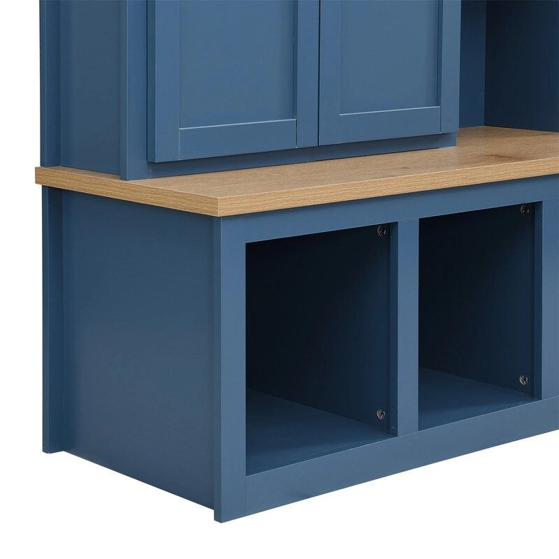 Farmhouse 4-in-1 Hall Tree with Open Display Shelves, Mudroom Shoe Bench with Open Compartments, Entryway Coat Rack with 6 Hooks