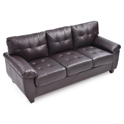 Flared Arm Faux Leather Tufted Straight Sofa - 78 - Brown