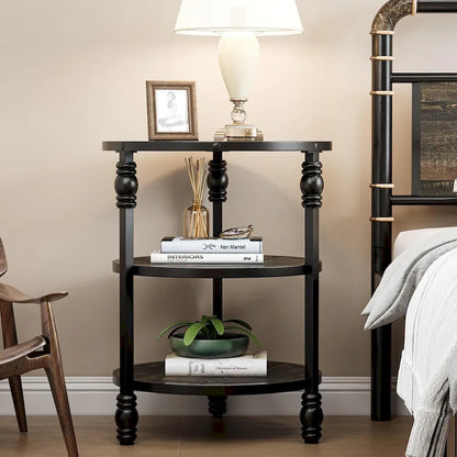 End Table 3-Tier Round Side Table Living Room Accent Table with Storage Shelf