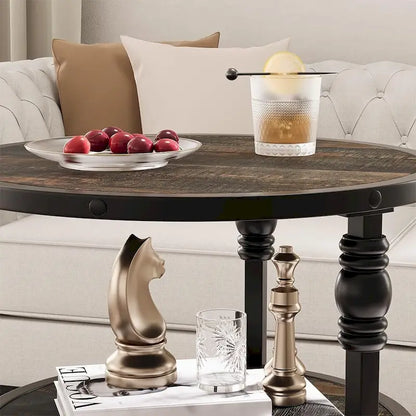 End Table 3-Tier Round Side Table Living Room Accent Table with Storage Shelf