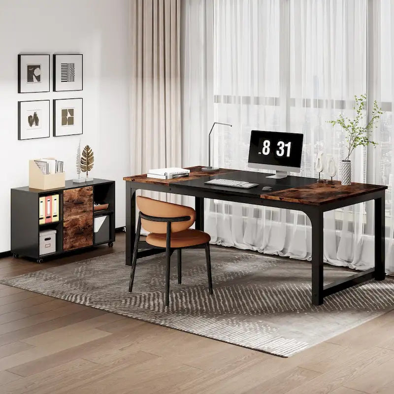 63 L-Shaped Executive Desk with 40 File Drawer Cabinet