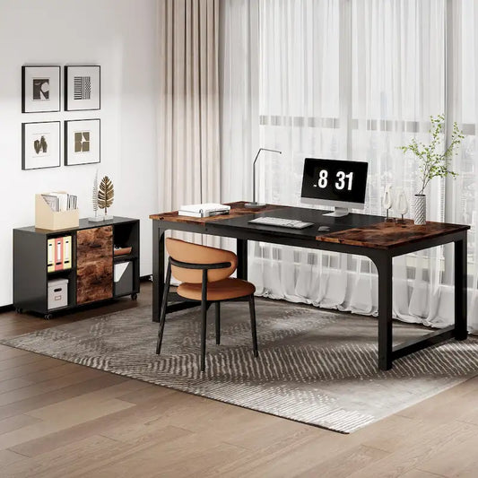 63 L-Shaped Executive Desk with 40 File Drawer Cabinet