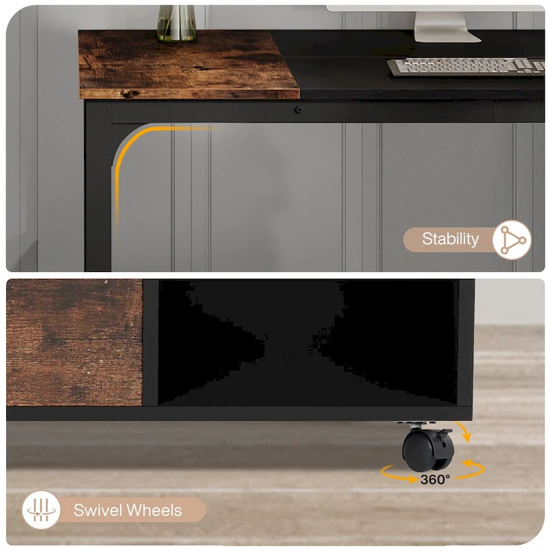 63 L-Shaped Executive Desk with 40 File Drawer Cabinet