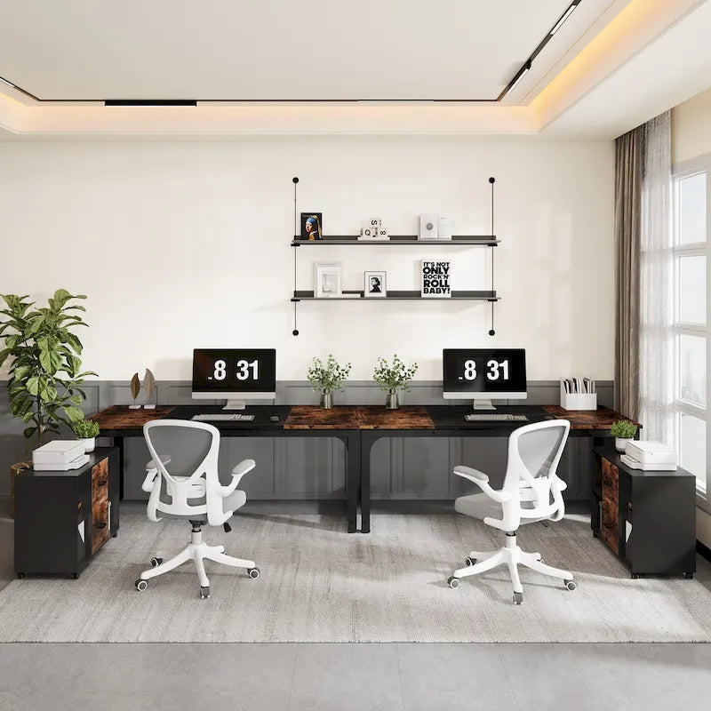 63 L-Shaped Executive Desk with 40 File Drawer Cabinet