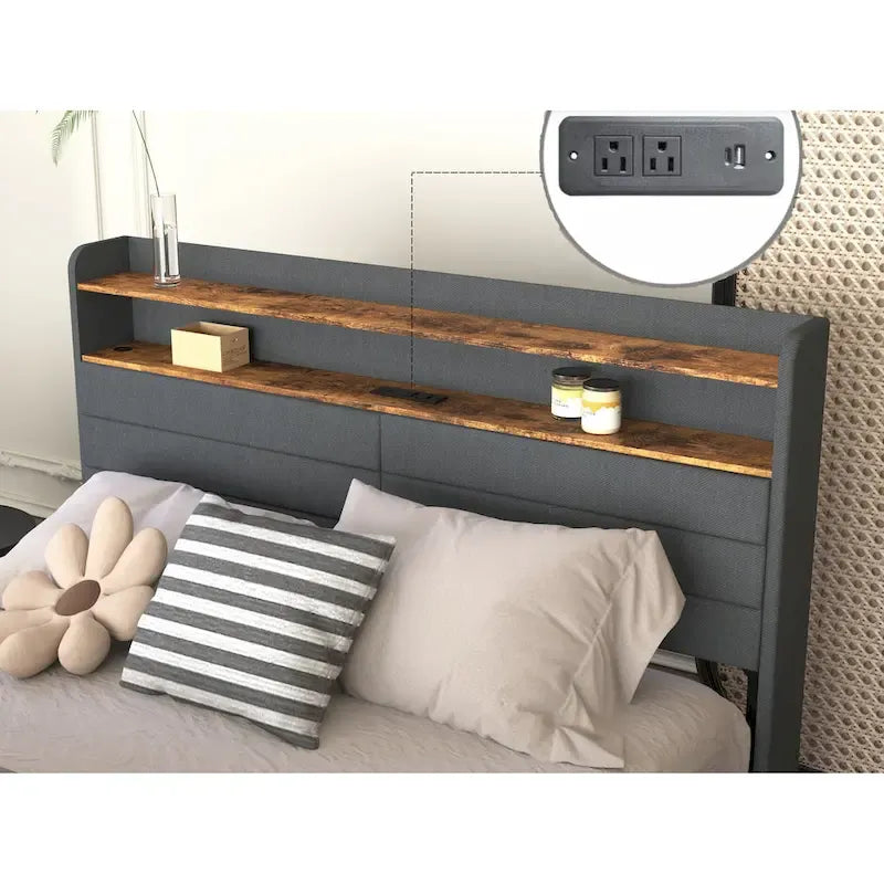 Queen Storage Bed - 4 Drawers, Upholstered Platform with LED & USB Charging