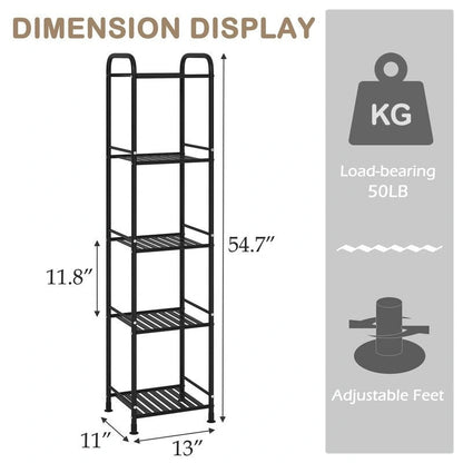 5 Tier Narrow Bathroom Shelving Unit - 13D x 11W x 54.7H