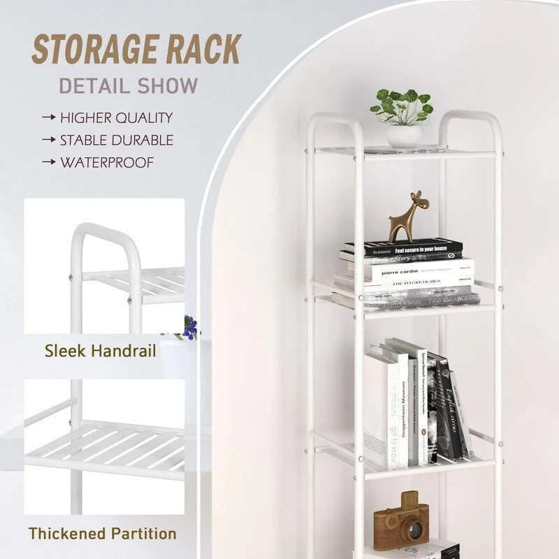 5 Tier Narrow Bathroom Shelving Unit - 13D x 11W x 54.7H