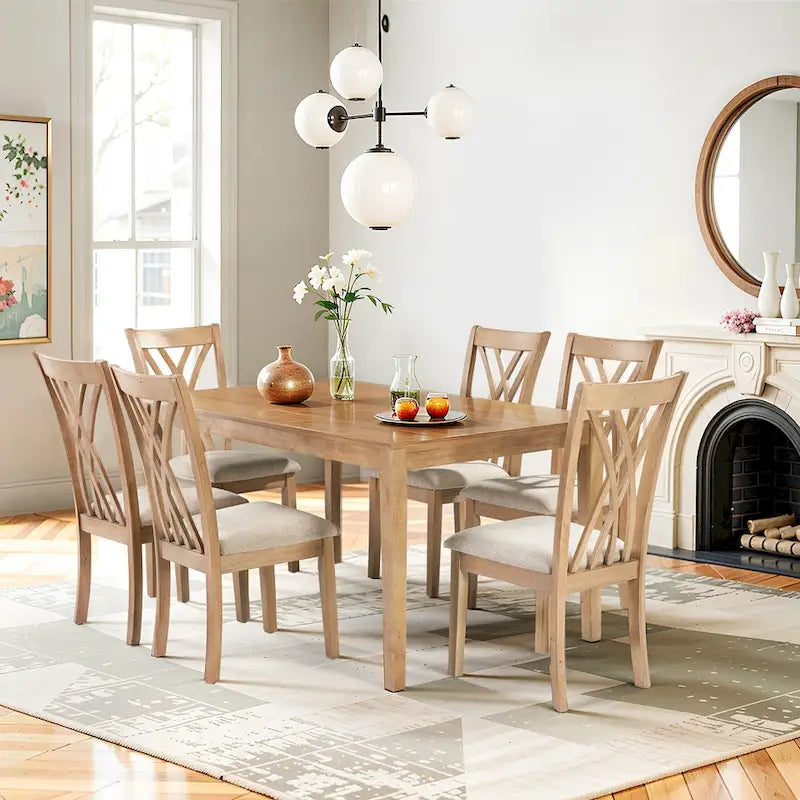 Dining Table Set with 6 Chairs, Modern Dining Table and Chairs Set, 1 Table & 6 Chairs, Anti-Slip, Perfect for 4-6 Persons