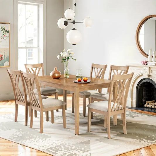 Dining Table Set with 6 Chairs, Modern Dining Table and Chairs Set, 1 Table & 6 Chairs, Anti-Slip, Perfect for 4-6 Persons