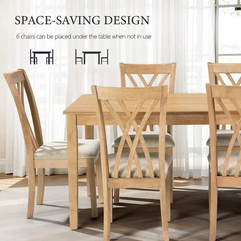 Dining Table Set with 6 Chairs, Modern Dining Table and Chairs Set, 1 Table & 6 Chairs, Anti-Slip, Perfect for 4-6 Persons