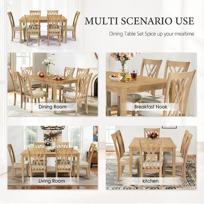 Dining Table Set with 6 Chairs, Modern Dining Table and Chairs Set, 1 Table & 6 Chairs, Anti-Slip, Perfect for 4-6 Persons
