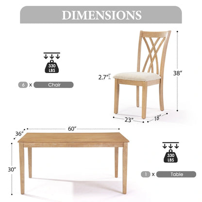 Dining Table Set with 6 Chairs, Modern Dining Table and Chairs Set, 1 Table & 6 Chairs, Anti-Slip, Perfect for 4-6 Persons