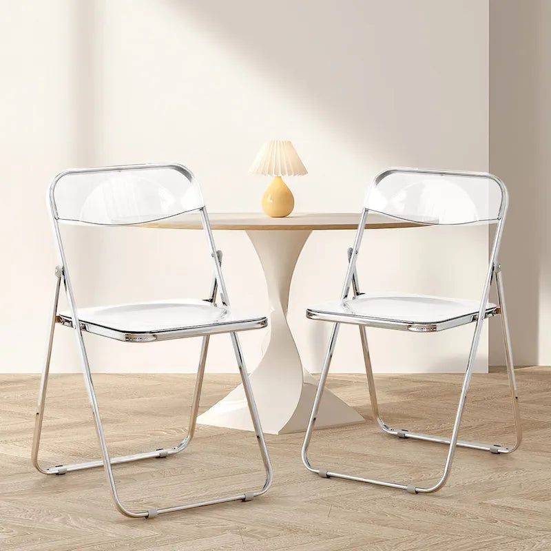Transparent Acrylic Stackable Folding Dining Chair w/ Metal Frame, Single - 29.1(H) x 18.1(W) x 18.5(D)