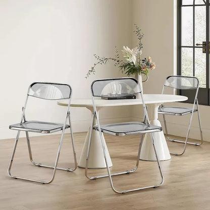 Transparent Acrylic Stackable Folding Dining Chair w/ Metal Frame, Single - 29.1(H) x 18.1(W) x 18.5(D)