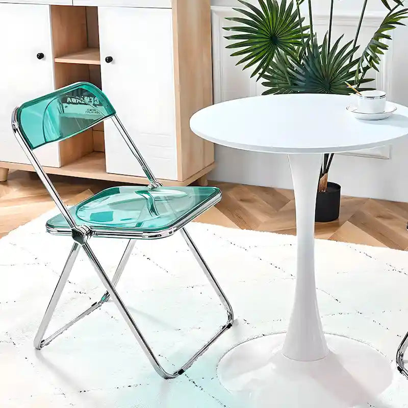 Transparent Acrylic Stackable Folding Dining Chair w/ Metal Frame, Single - 29.1(H) x 18.1(W) x 18.5(D)