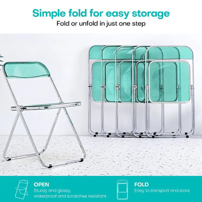 Transparent Acrylic Stackable Folding Dining Chair w/ Metal Frame, Single - 29.1(H) x 18.1(W) x 18.5(D)