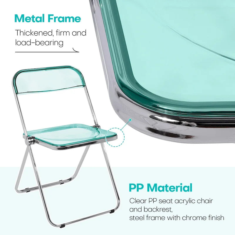 Transparent Acrylic Stackable Folding Dining Chair w/ Metal Frame, Single - 29.1(H) x 18.1(W) x 18.5(D)