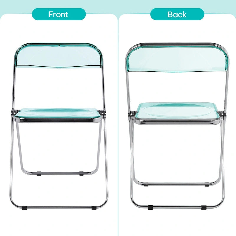 Transparent Acrylic Stackable Folding Dining Chair w/ Metal Frame, Single - 29.1(H) x 18.1(W) x 18.5(D)