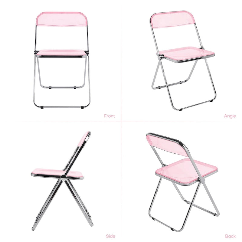 Transparent Acrylic Stackable Folding Dining Chair w/ Metal Frame, Single - 29.1(H) x 18.1(W) x 18.5(D)
