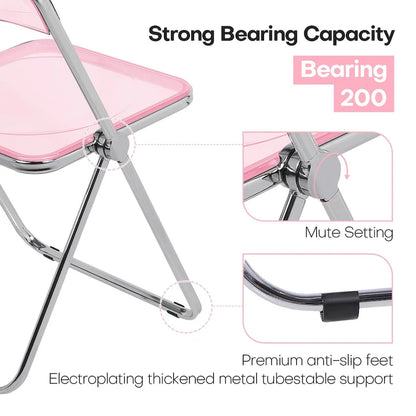 Transparent Acrylic Stackable Folding Dining Chair w/ Metal Frame, Single - 29.1(H) x 18.1(W) x 18.5(D)