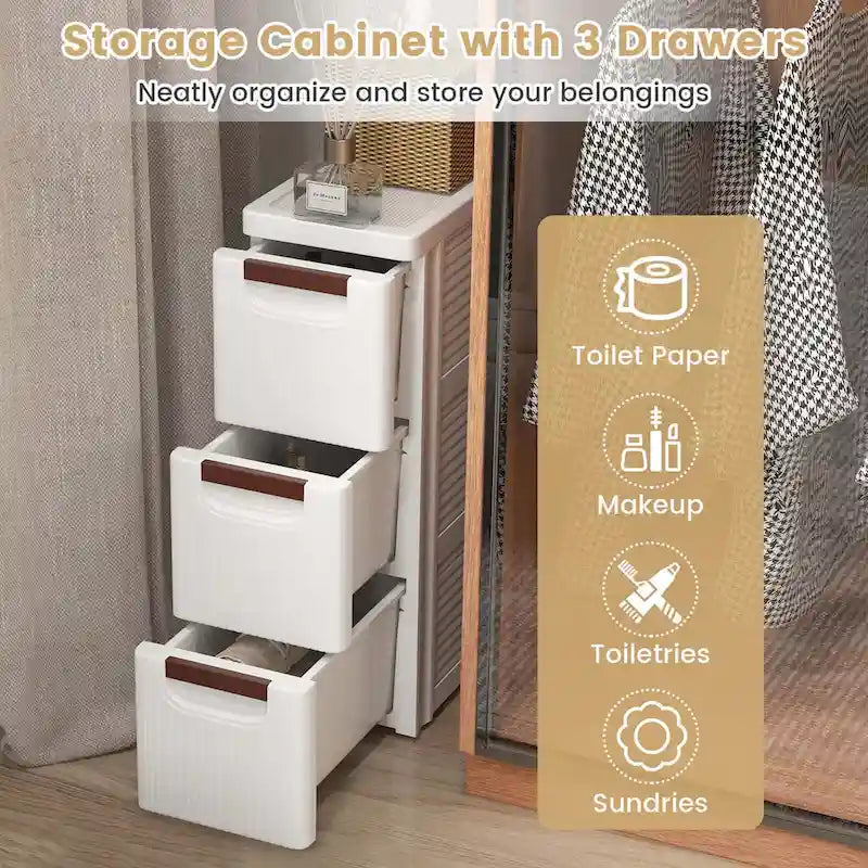 Costway 1 PCS 3-Drawer Narrow Rolling Storage Cabinet with Pull - See Details