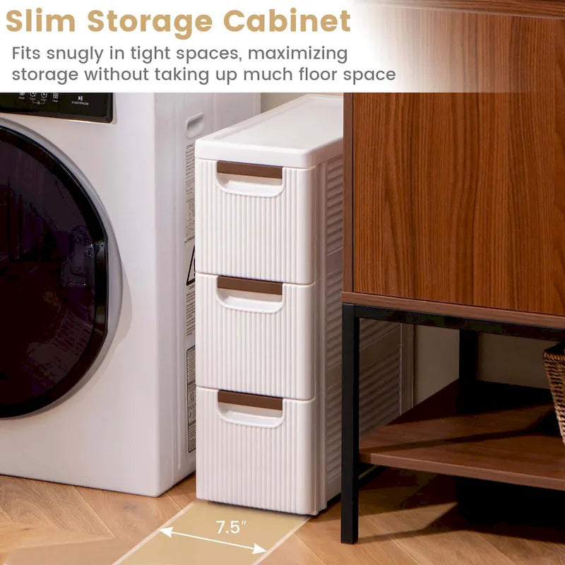 Costway 1 PCS 3-Drawer Narrow Rolling Storage Cabinet with Pull - See Details