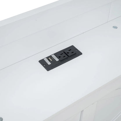 Wooden Platform Bed Outlets on Storage Headboard, Wood Slat Panel Bed Frame with 3 Storage Drawers & Pull-out Trundle Bed