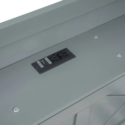 Wooden Platform Bed Outlets on Storage Headboard, Wood Slat Panel Bed Frame with 3 Storage Drawers & Pull-out Trundle Bed