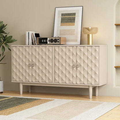 Modern 4-Door Sideboard with Convex Pattern Doors & 2 Silver Handle
