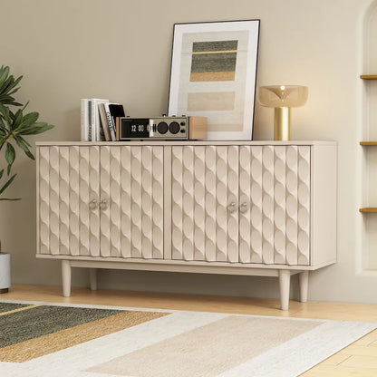 Modern 4-Door Sideboard with Convex Pattern Doors & 2 Silver Handle