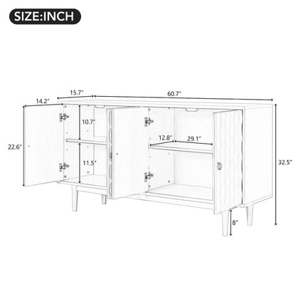 Modern 4-Door Sideboard with Convex Pattern Doors & 2 Silver Handle