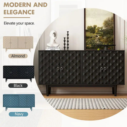 Modern 4-Door Sideboard with Convex Pattern Doors & 2 Silver Handle